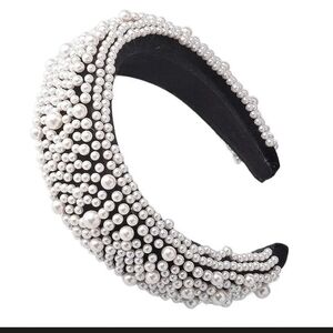Black Velvet Headband With Pearls